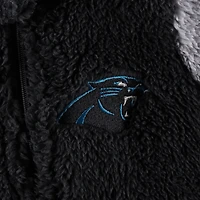 Newborn & Infant Black/Gray Carolina Panthers Game Nap Teddy Fleece Bunting Full-Zip Sleeper