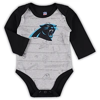 Newborn & Infant Black/Heathered Gray Carolina Panthers Born To Win Two-Pack Long Sleeve Bodysuit Set