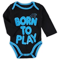 Newborn & Infant Black/Heathered Gray Carolina Panthers Born To Win Two-Pack Long Sleeve Bodysuit Set
