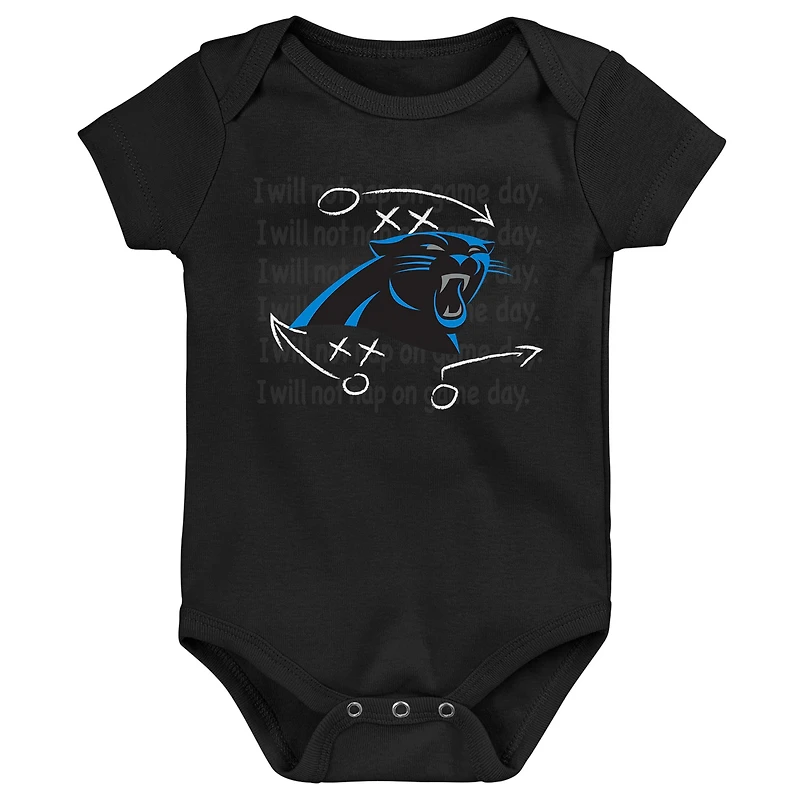 Ensemble de trois body rétro Eat, Sleep & Drool des Panthers la Caroline bleu/noir/gris chiné pour nouveau-né et nourrisson