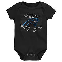 Ensemble de trois body rétro Eat, Sleep & Drool des Panthers la Caroline bleu/noir/gris chiné pour nouveau-né et nourrisson
