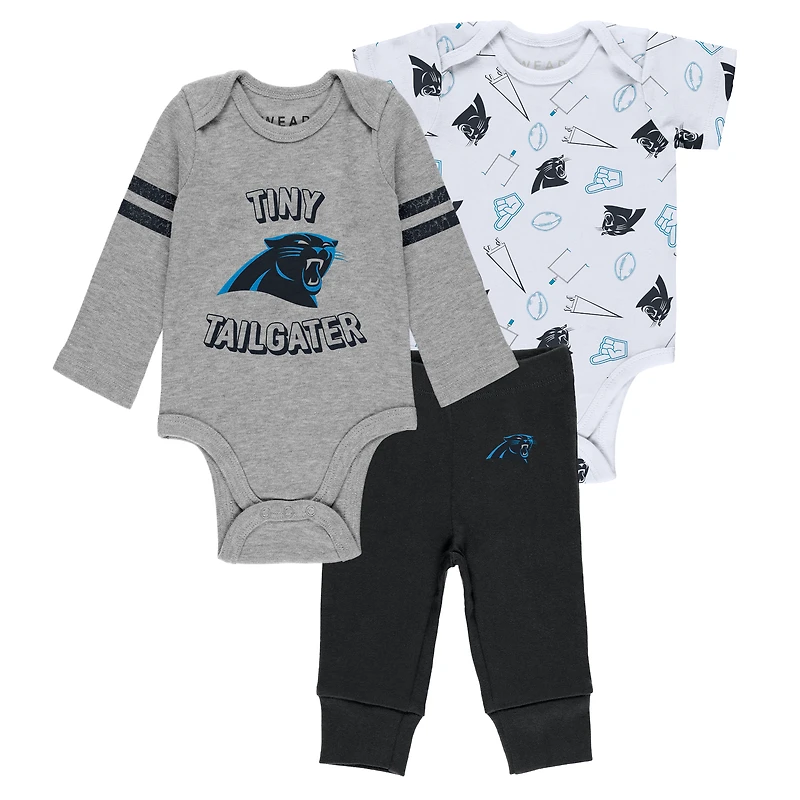 Ensemble body et pantalon trois pièces gris/noir/blanc Carolina Panthers pour nouveau-né bébé par Erin Andrews