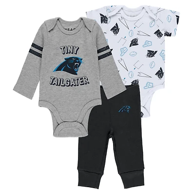 Ensemble body et pantalon trois pièces gris/noir/blanc Carolina Panthers pour nouveau-né bébé par Erin Andrews