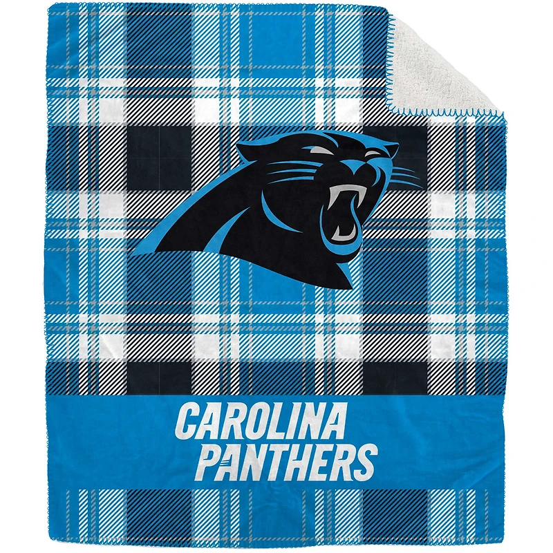Couverture en peluche Sherpa en flanelle à carreaux Pegasus Carolina Panthers 50" x 60"