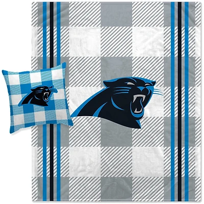Ensemble combiné couverture et oreiller à rayures à carreaux gris Pegasus Carolina Panthers