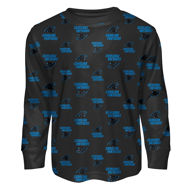 Ensemble de pyjama pour enfant d'âge préscolaire Outerstuff, t-shirt à manches longues et pantalon imprimés des Panthers la Caroline noirs
