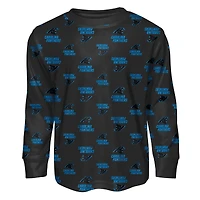Ensemble de pyjama pour enfant d'âge préscolaire Outerstuff, t-shirt à manches longues et pantalon imprimés des Panthers la Caroline noirs