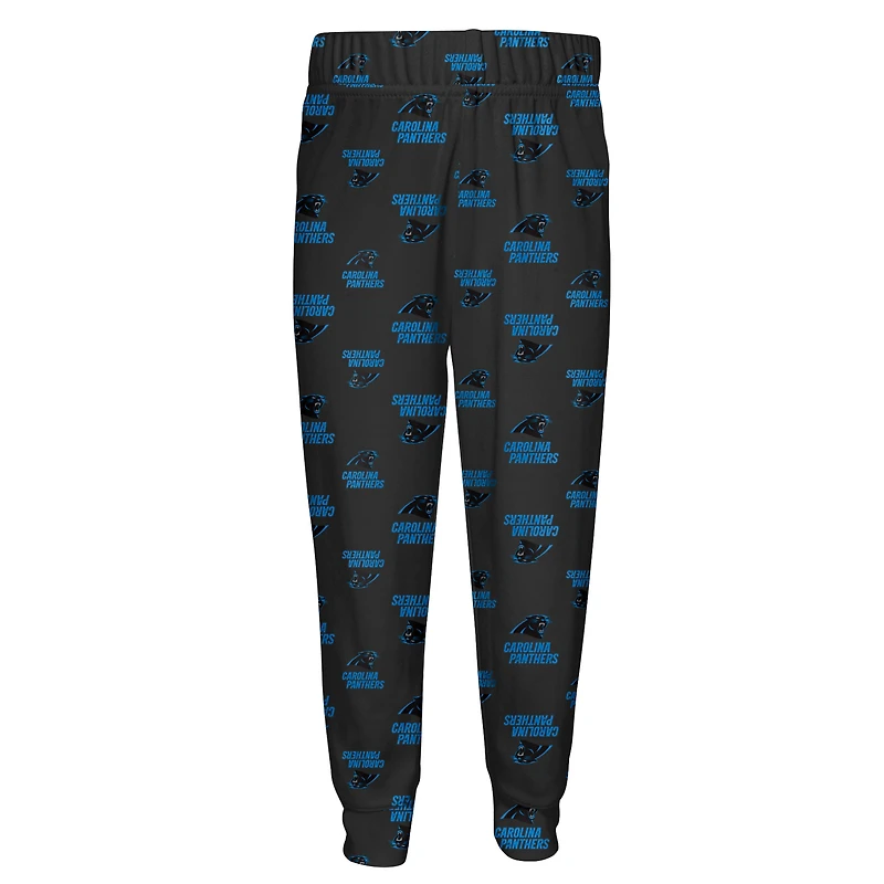 Ensemble de pyjama pour enfant d'âge préscolaire Outerstuff, t-shirt à manches longues et pantalon imprimés des Panthers la Caroline noirs