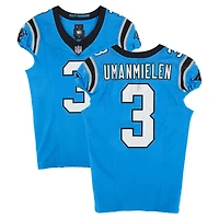 Maillot bleu Nike porté par Princely Umanmielen (Carolina Panthers) lors du match n°3 contre les Atlanta Falcons le 21 septembre 2025
