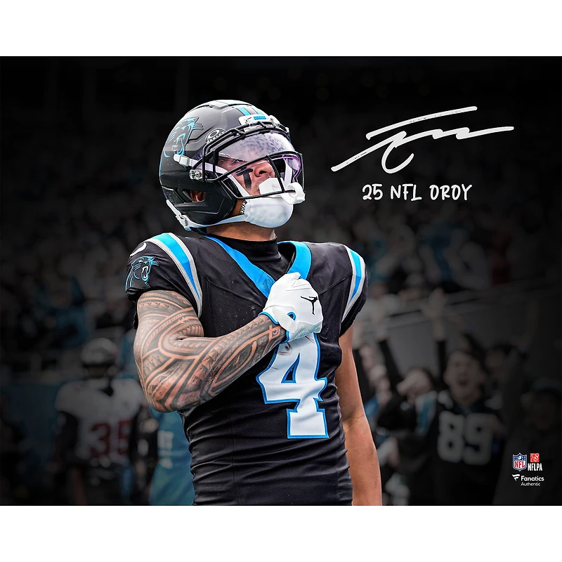 Tetairoa McMillan Carolina Panthers Autographed 16" x 20" Celebration Spotlight Photograph with "25 NFL OROY" Inscription