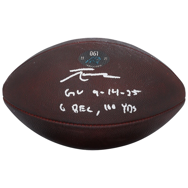 Tetairoa McMillan Carolina Panthers Autographed Game-Used Football vs. Arizona Cardinals on September 14, 2025 with Multiple Inscriptions