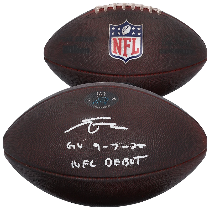 Tetairoa McMillan Carolina Panthers Autographed Game-Used Football vs. Jacksonville Jaguars on September 7, 2025 with Multiple Inscriptions - #163