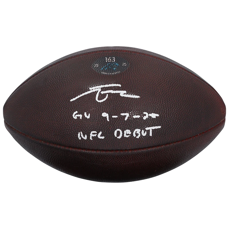 Tetairoa McMillan Carolina Panthers Autographed Game-Used Football vs. Jacksonville Jaguars on September 7, 2025 with Multiple Inscriptions - #163