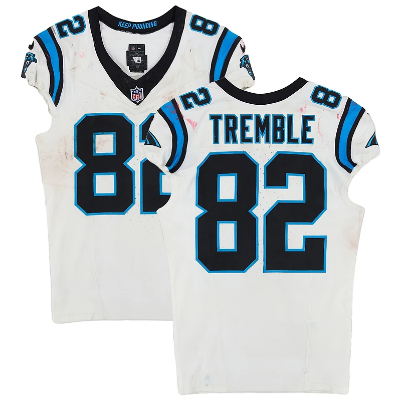 Tommy Tremble Carolina Panthers Game-Used #82 White Nike Jersey vs. New England Patriots on September 28, 2025