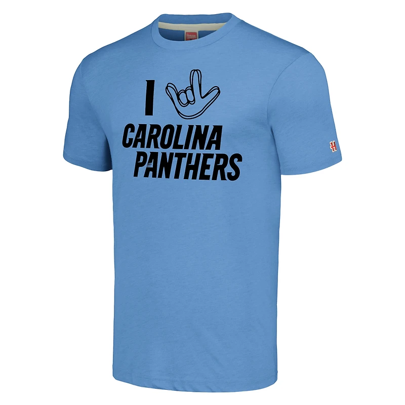 Hommage unisexe aux Panthers de La Caroline bleu clair collection NFL ASL par Love Sign T-shirt triple mélange