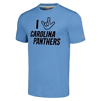 Hommage unisexe aux Panthers de La Caroline bleu clair collection NFL ASL par Love Sign T-shirt triple mélange
