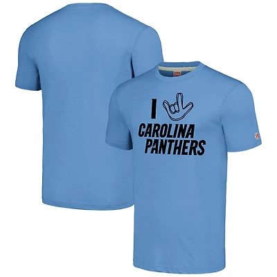 Hommage unisexe aux Panthers de La Caroline bleu clair collection NFL ASL par Love Sign T-shirt triple mélange