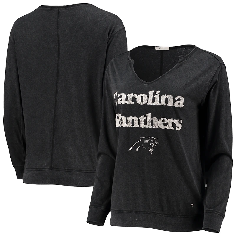 T-shirt à col en V manches longues pour femme '47 Black Carolina Panthers Gamma