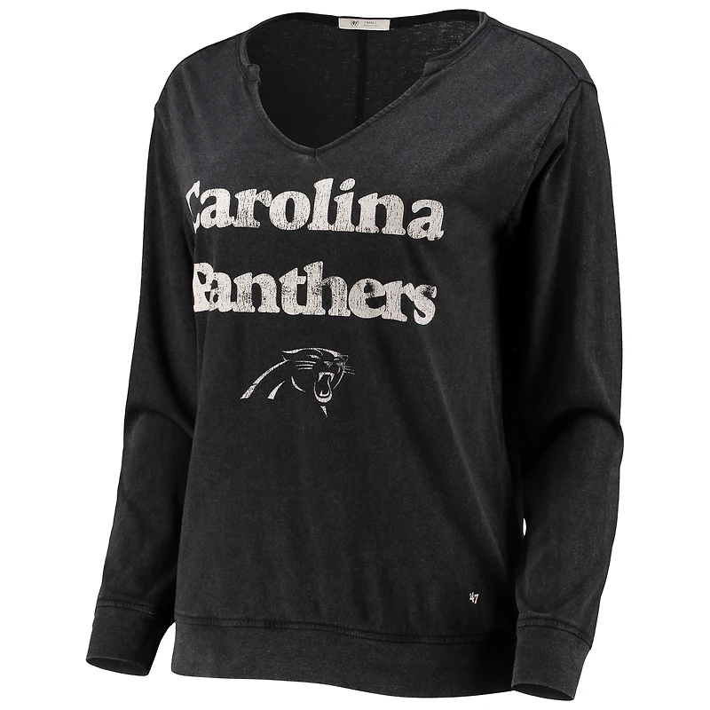 T-shirt à col en V manches longues pour femme '47 Black Carolina Panthers Gamma