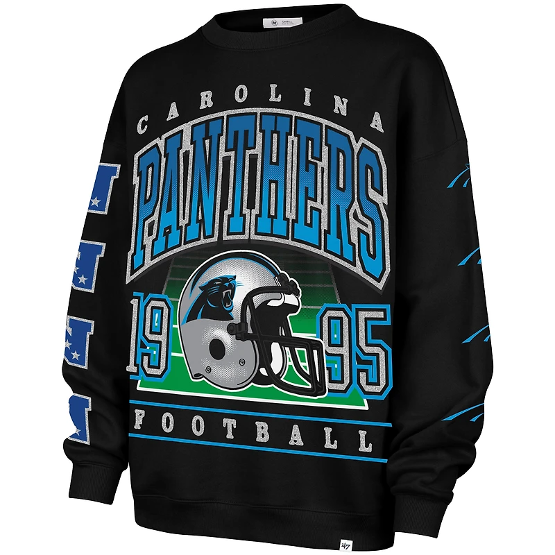 Women's '47  Black Carolina Panthers Go Big Oversized Pullover Sweatshirt