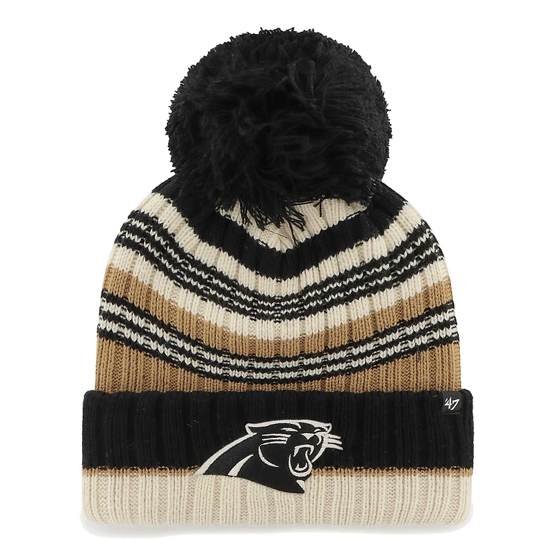 Bonnet en tricot à revers Barista '47 Natural Carolina Panthers pour femmes avec pompon