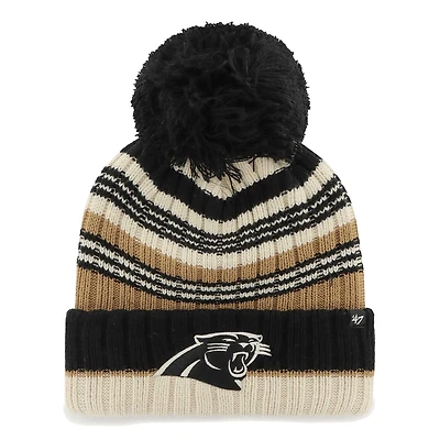 Bonnet en tricot à revers Barista '47 Natural Carolina Panthers pour femmes avec pompon