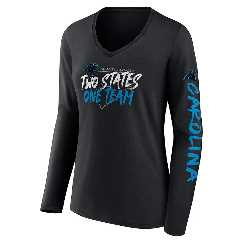 T-shirt à manches longues et col en V pour femme, motif Hometown Sweep des Carolina Panthers, noir