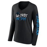 T-shirt à manches longues et col en V pour femme, motif Hometown Sweep des Carolina Panthers, noir
