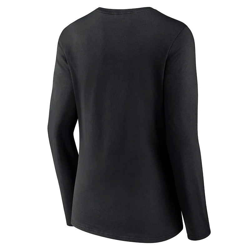 T-shirt à manches longues et col en V pour femme, motif Hometown Sweep des Carolina Panthers, noir