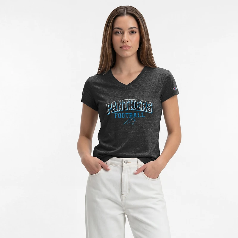 T-shirt à col en V noir Champion Carolina Panthers Triumph Tri-Blend pour femmes