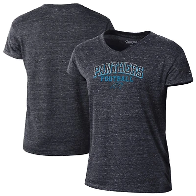 T-shirt à col en V noir Champion Carolina Panthers Triumph Tri-Blend pour femmes