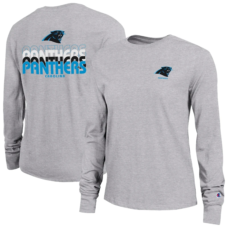 Women's Champion Heather Gray Carolina Panthers Core Long-Sleeve T-Shirt