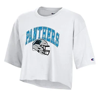 Women's Champion  White Carolina Panthers Boyfriend Cropped T-Shirt
