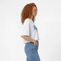 Women's Champion  White Carolina Panthers Boyfriend Cropped T-Shirt
