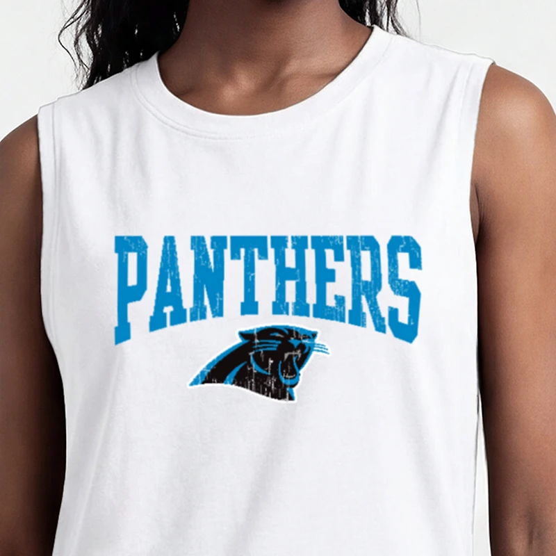 Women's Champion  White Carolina Panthers Muscle Tank Top
