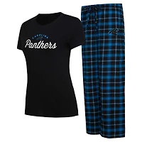 Ensemble de nuit Concepts Sport noir/bleu Carolina Panthers Arctic haut et pantalon en flanelle pour femme