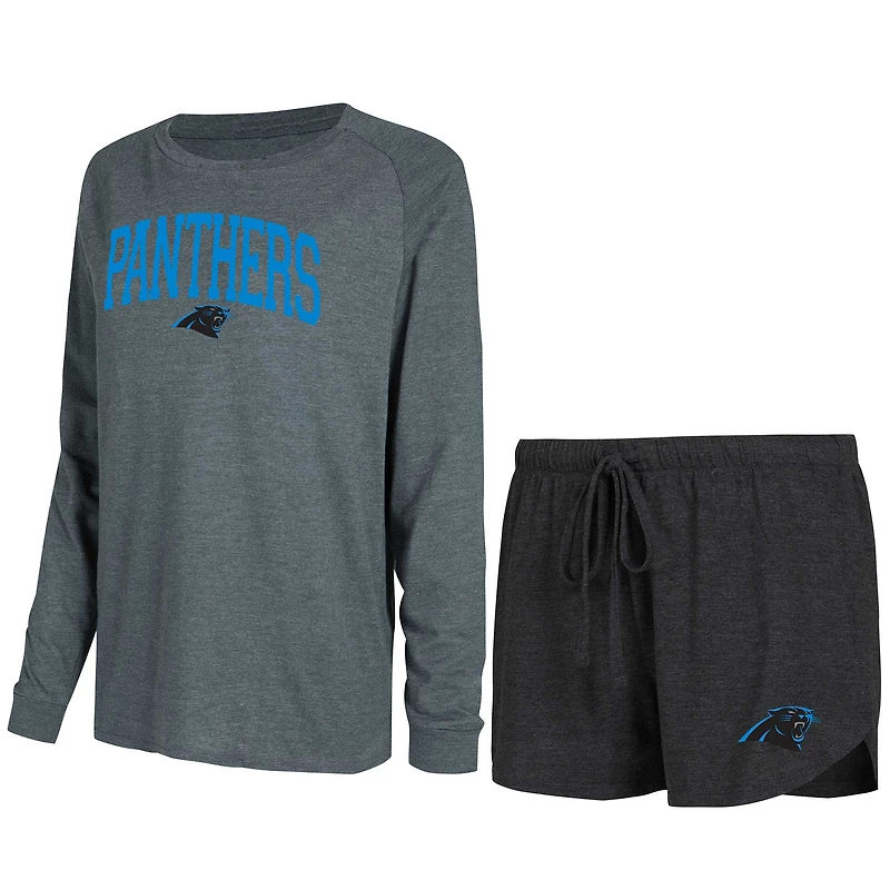 Women's Concepts Sport Black/Charcoal Carolina Panthers Raglan Long Sleeve Top & Shorts Lounge Set