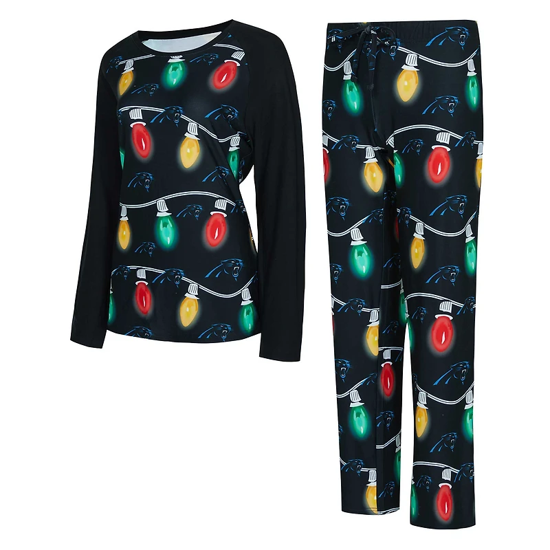 Ensemble haut à manches longues et pantalon en tricot raglan Garland des Carolina Panthers pour femme Concepts Sport Black