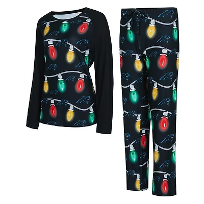 Ensemble haut à manches longues et pantalon en tricot raglan Garland des Carolina Panthers pour femme Concepts Sport Black