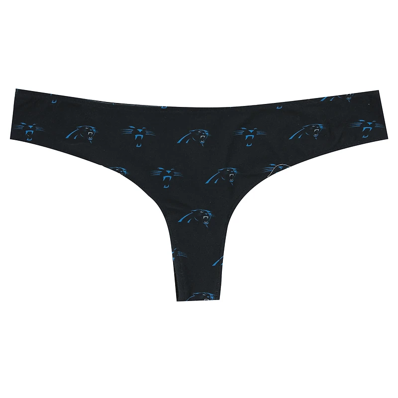 Women's Concepts Sport Black Carolina Panthers Record Allover Print Knit Thong