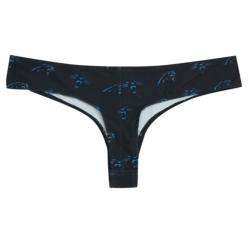 Women's Concepts Sport Black Carolina Panthers Record Allover Print Knit Thong