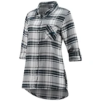 Chemise de nuit boutonnée à manches longues en flanelle pour femmes Concepts Sport Charcoal/Gris Carolina Panthers Accolade