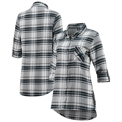 Chemise de nuit boutonnée à manches longues en flanelle pour femmes Concepts Sport Charcoal/Gris Carolina Panthers Accolade