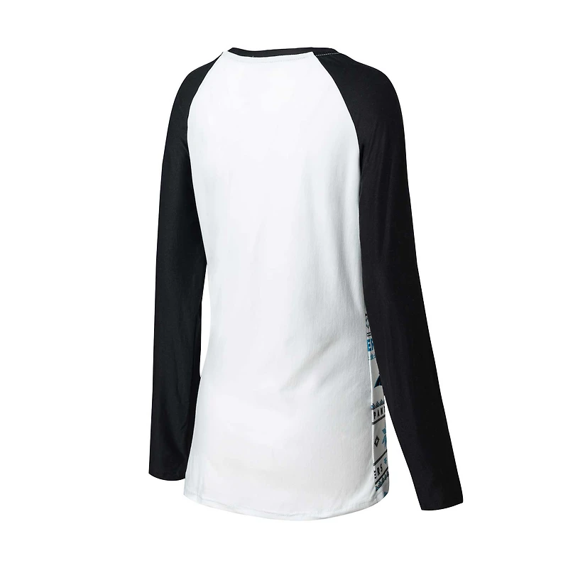 Ensemble de nuit Concepts Sport blanc/noir Carolina Panthers Tinsel raglan avec t-shirt et pantalon à manches longues pour femmes
