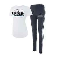 Ensemble haut à manches courtes et leggings Concepts Sport blanc/anthracite Carolina Panthers Sonata pour femme