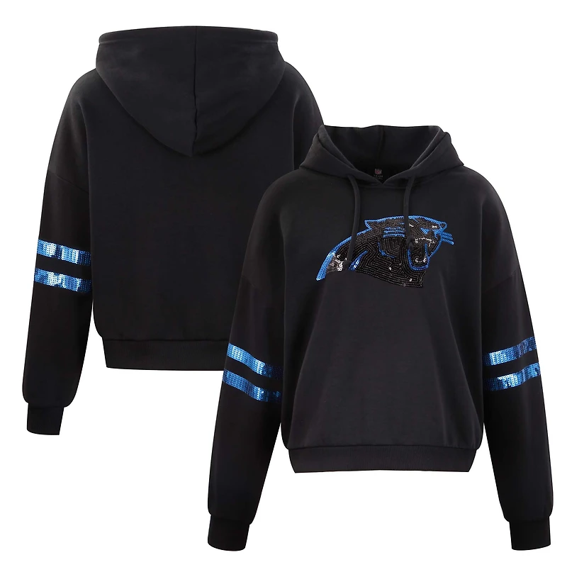 Sweat à capuche court paillettes Cuce Black Carolina Panthers pour femme