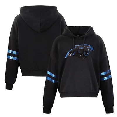 Sweat à capuche court paillettes Cuce Black Carolina Panthers pour femme