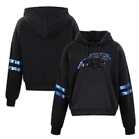 Sweat à capuche court paillettes Cuce Black Carolina Panthers pour femme
