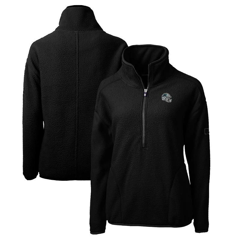 Women's Cutter & Buck Black Carolina Panthers Helmet Logo Cascade Eco Sherpa Fleece Half-Zip Pullover Jacket