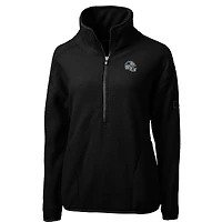 Veste en polaire Sherpa écologique Cascade noire pour femme, coupe-vent et buck, avec logo du casque des Carolina Panthers demi-zip